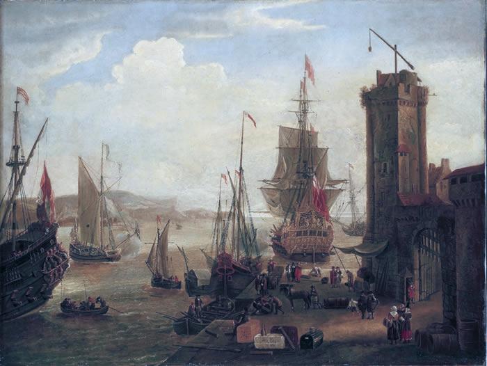 Jacob Knyff English and dutch ships taking on stores at a port France oil painting art